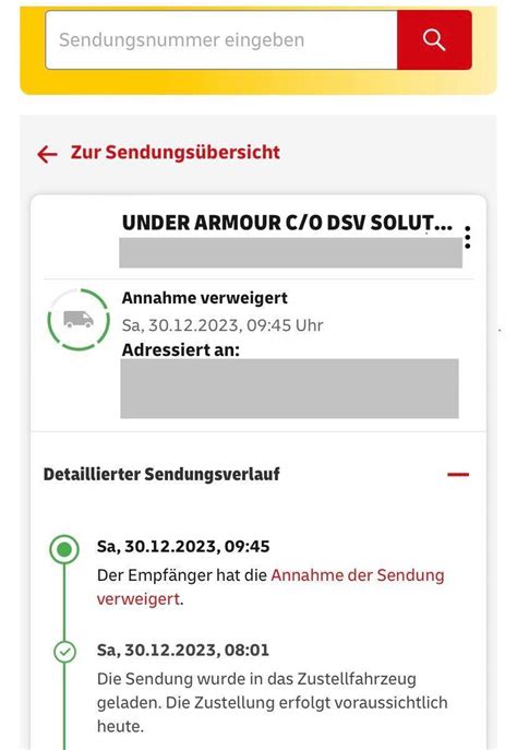 Die Annahme der Sendung wurde verweigert. 